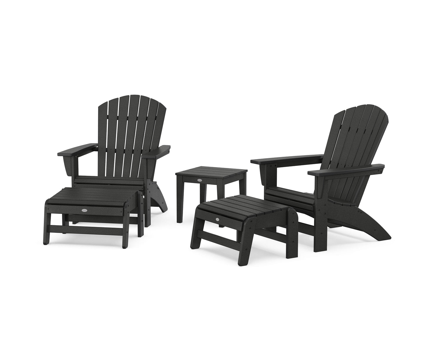 POLYWOOD 5-Piece Nautical Grand Adirondack Set with Ottomans and Side Table — Black