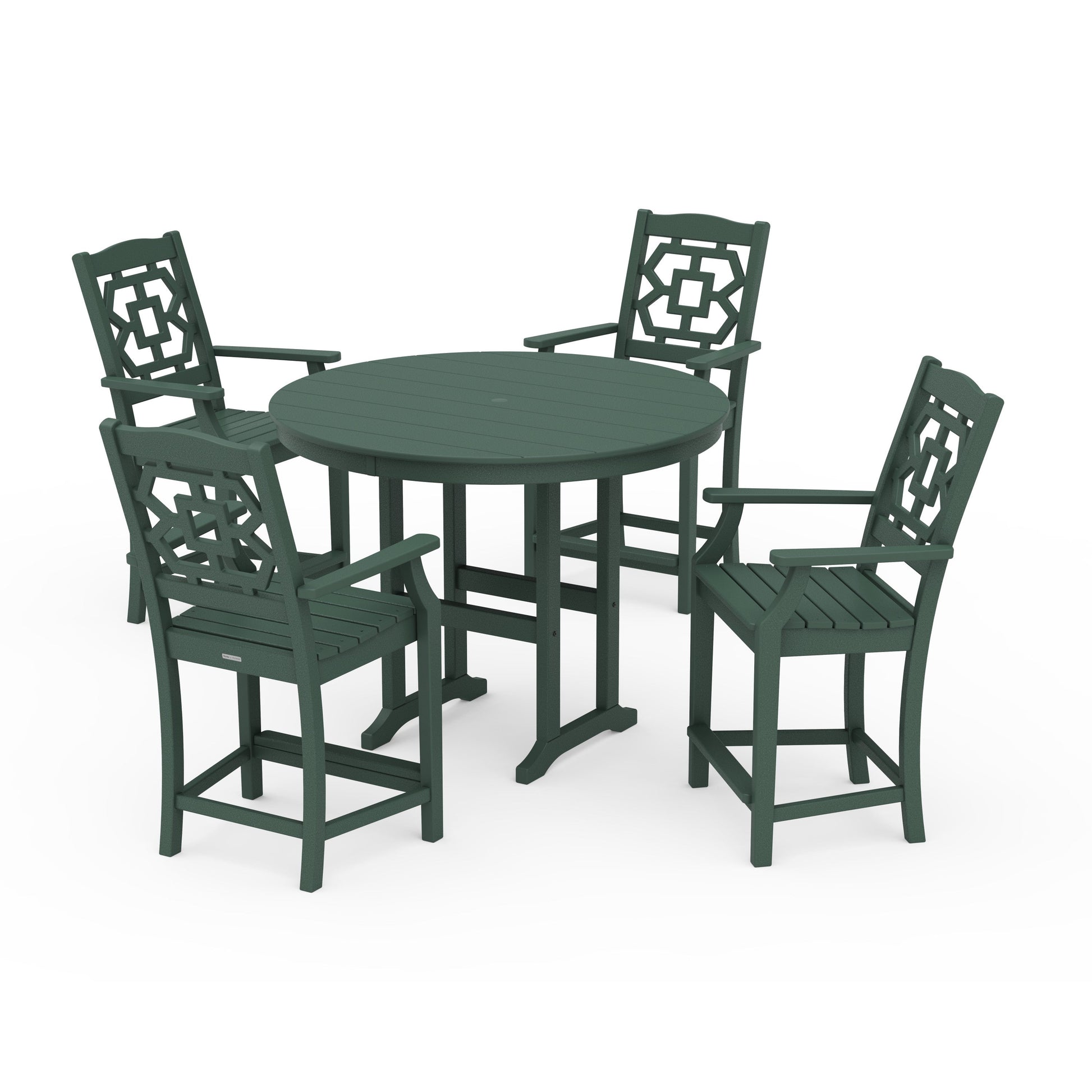 POLYWOOD Chinoiserie 5-Piece Round Farmhouse Counter Set — Green