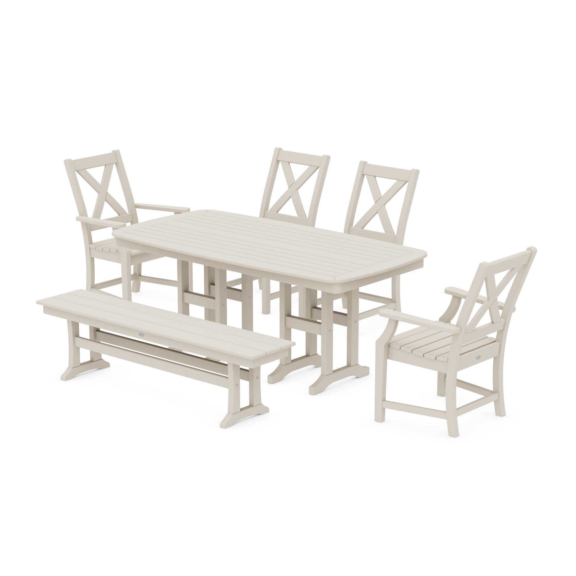 POLYWOOD Braxton 6-Piece Dining Set with Bench — Sand