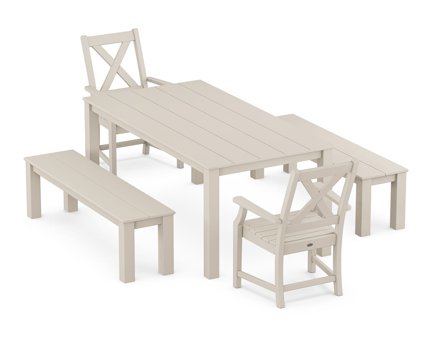 POLYWOOD Braxton 5-Piece Parsons Dining Set with Benches — Sand