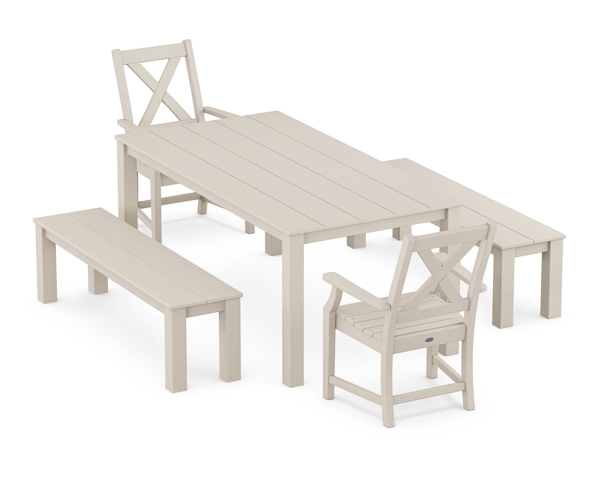 POLYWOOD Braxton 5-Piece Parsons Dining Set with Benches — Sand