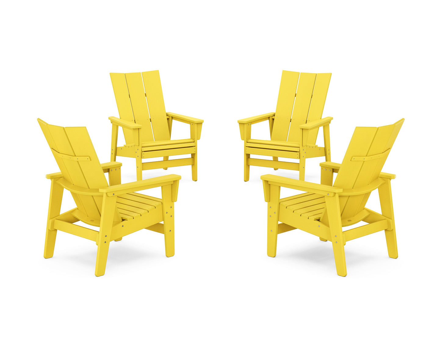 POLYWOOD 4-Piece Modern Grand Upright Adirondack Chair Conversation Set — Lemon