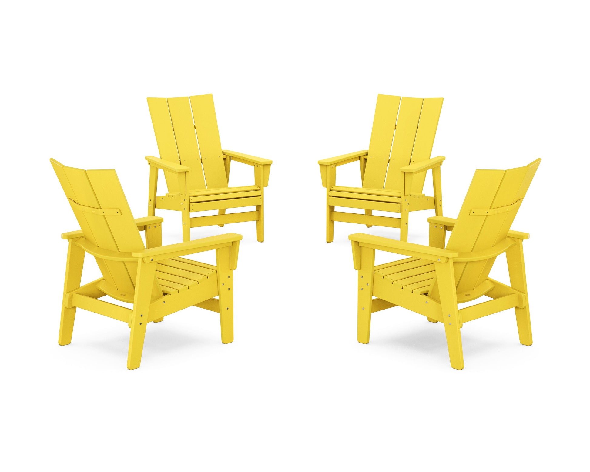 POLYWOOD 4-Piece Modern Grand Upright Adirondack Chair Conversation Set — Lemon