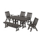 POLYWOOD Vineyard Folding Chair 6-Piece Dining Set with Bench — Vintage Coffee