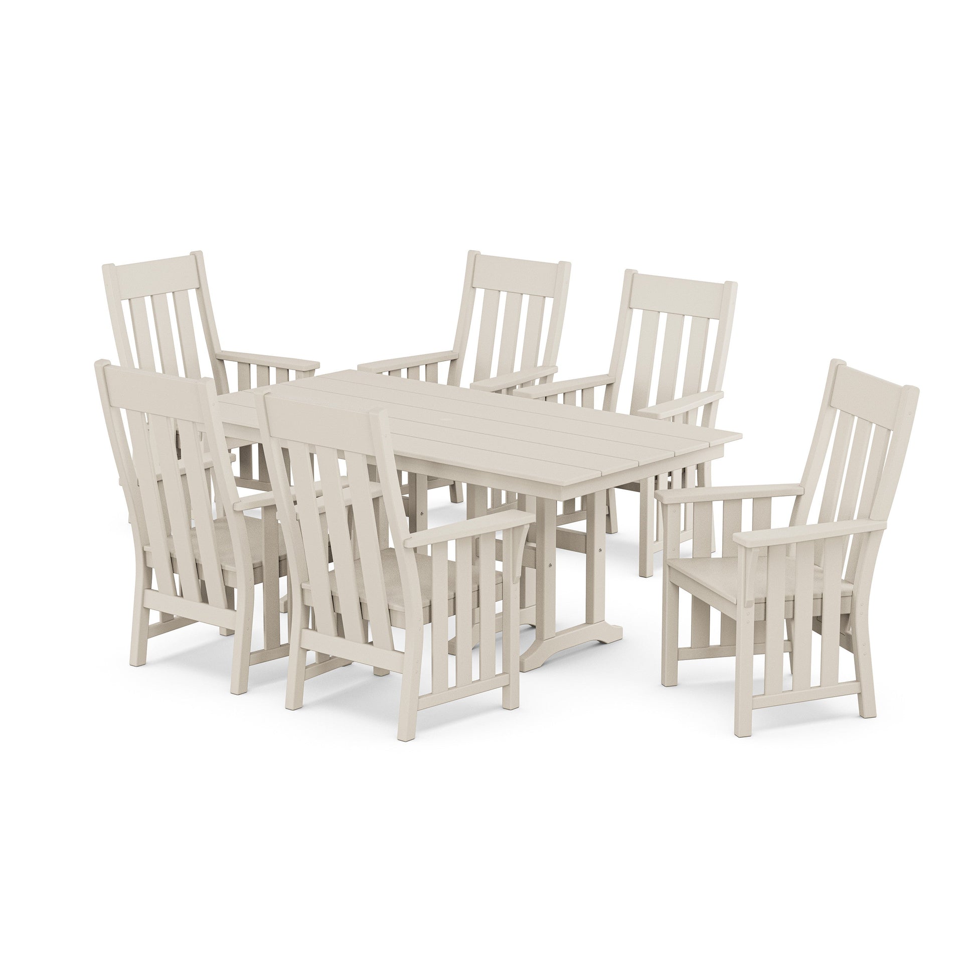 POLYWOOD Acadia Arm Chair 7-Piece Farmhouse Dining Set — Sand