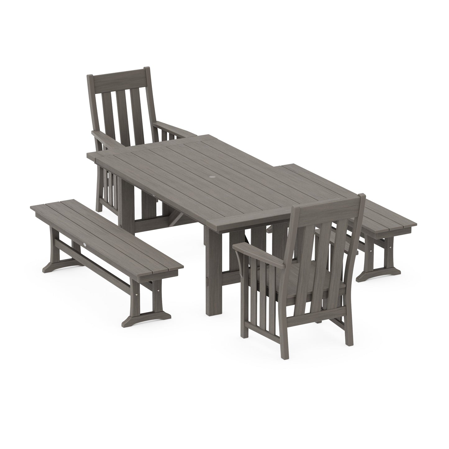POLYWOOD Acadia 5-Piece Dining Set with Benches — Driftwood