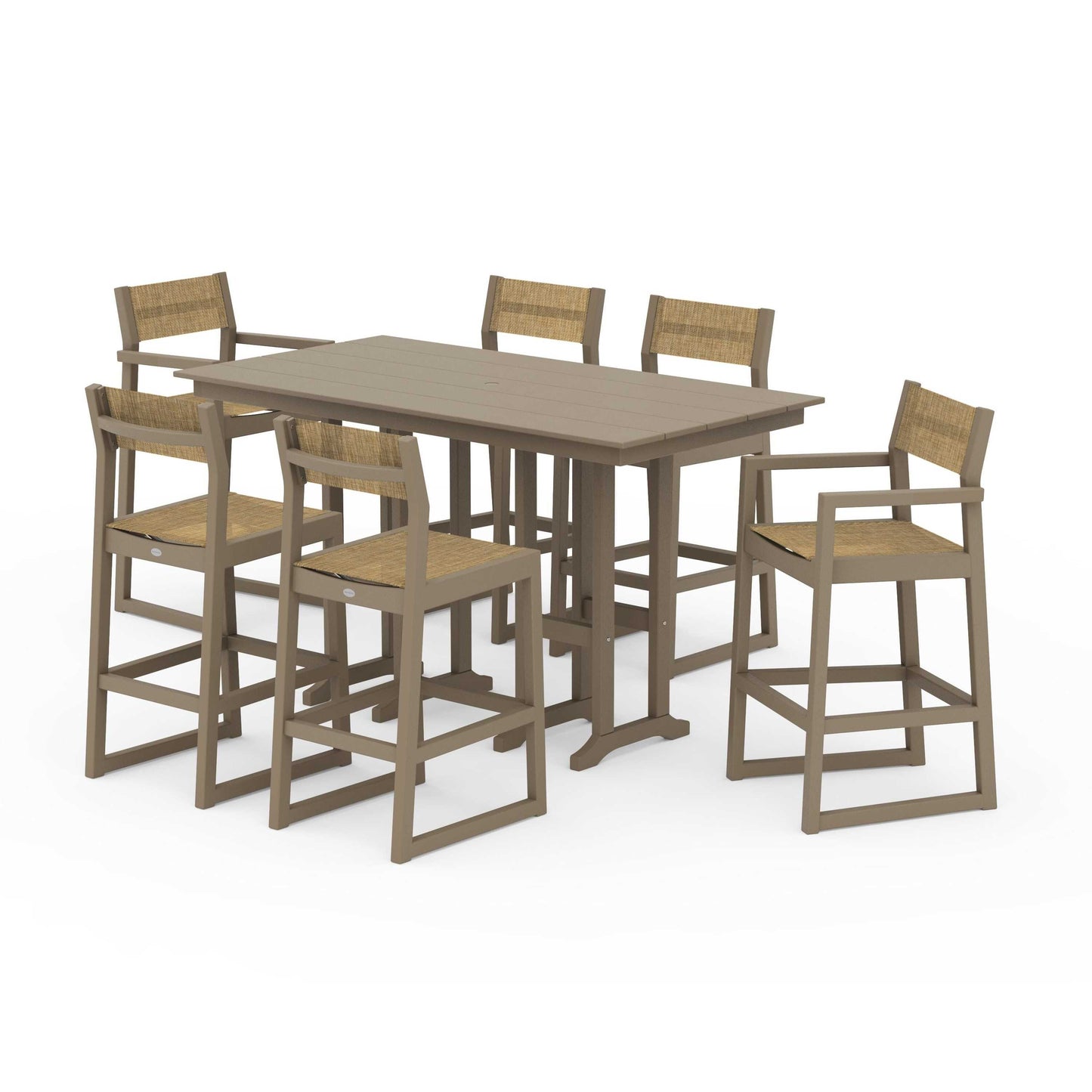 POLYWOOD EDGE Sling 7-Piece Farmhouse Bar Set — Vintage Sahara / Burlap Sling