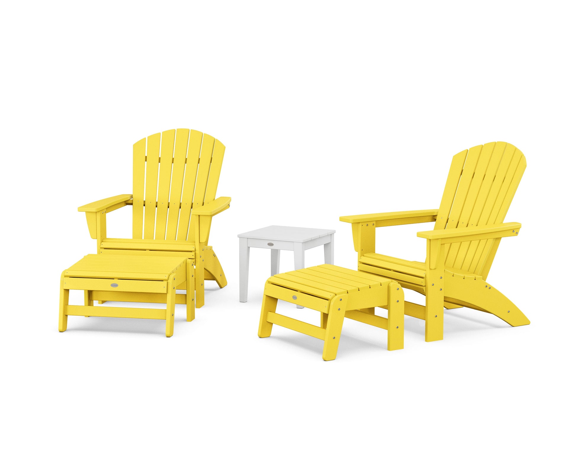 POLYWOOD 5-Piece Nautical Grand Adirondack Set with Ottomans and Side Table — Lemon / White