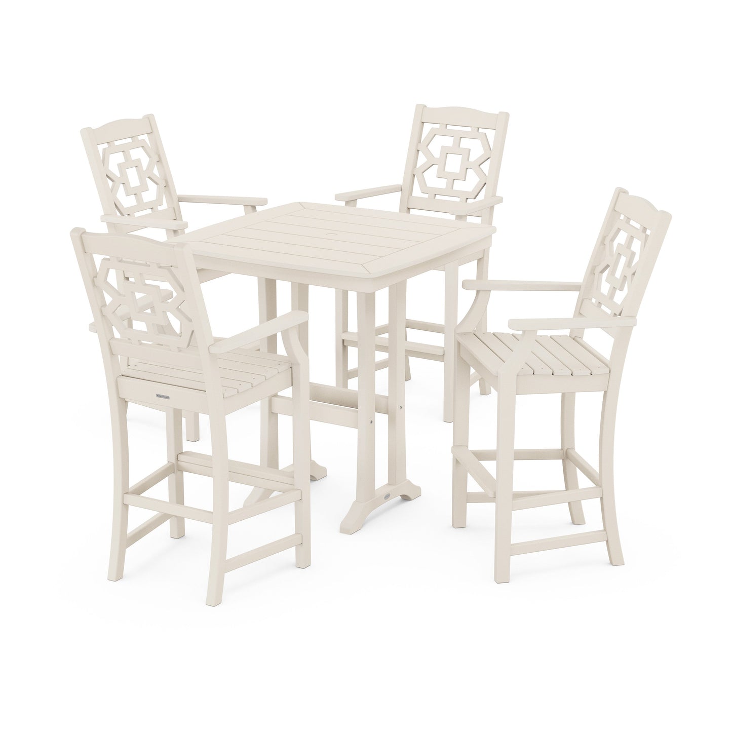 POLYWOOD Chinoiserie 5-Piece Bar Set with Trestle Legs — Sand