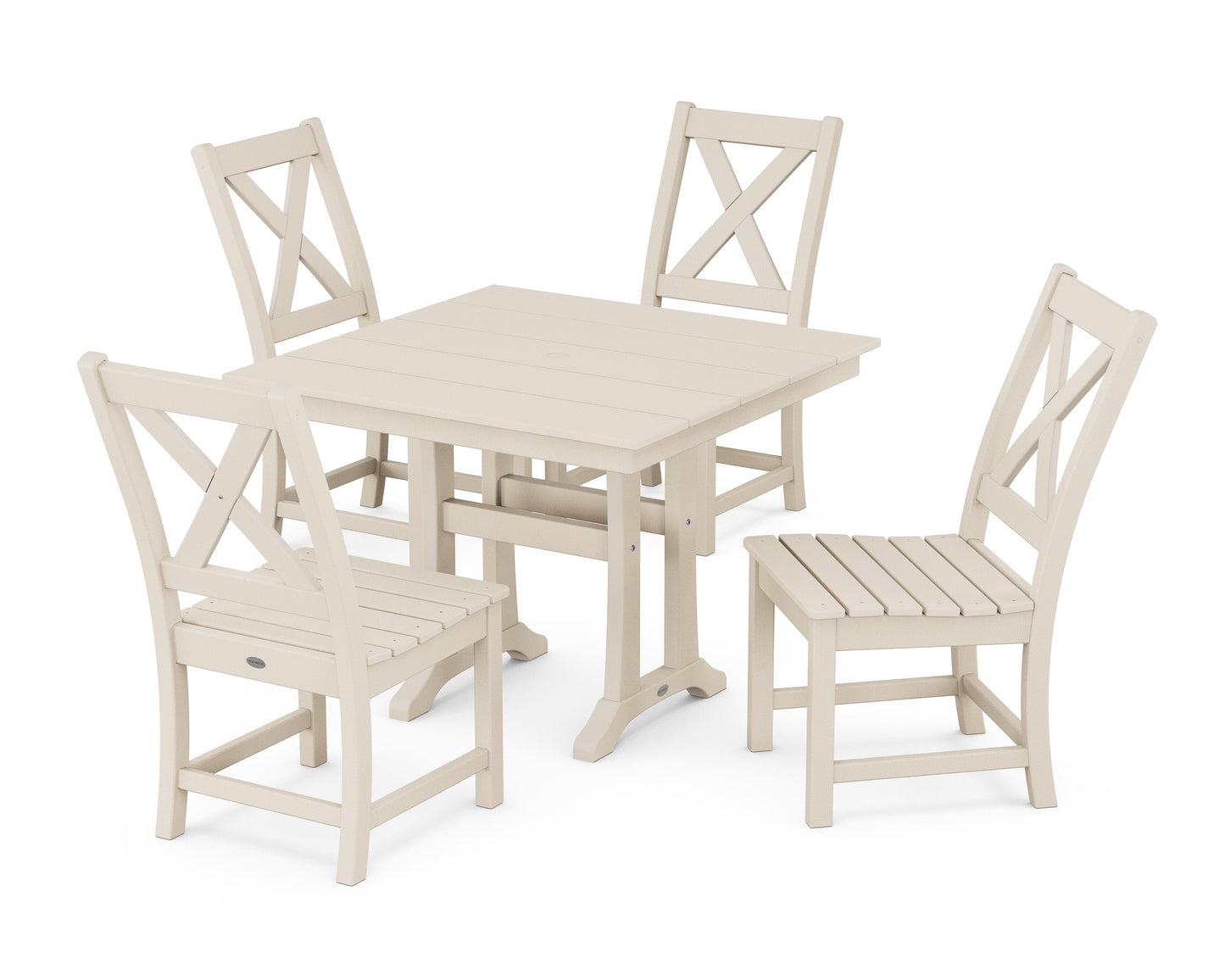 POLYWOOD Braxton Side Chair 5-Piece Farmhouse Dining Set With Trestle Legs — Sand