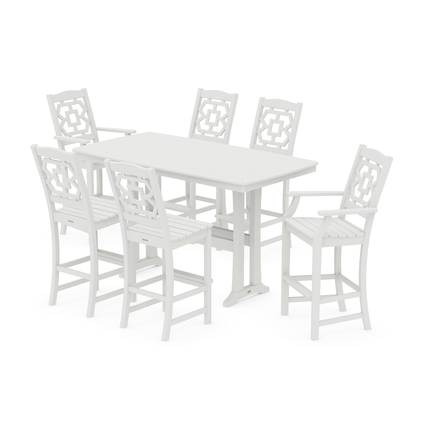 POLYWOOD Chinoiserie 7-Piece Bar Set with Trestle Legs — Vintage White