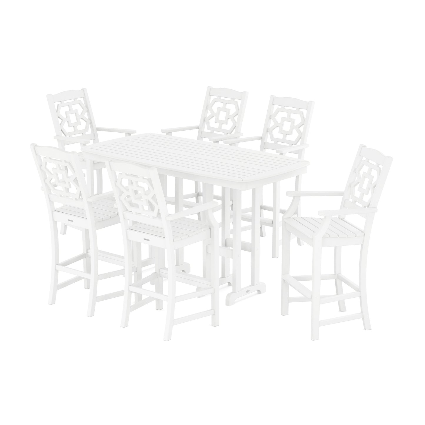 POLYWOOD Chinoiserie Arm Chair 7-Piece Bar Set — White