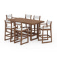 POLYWOOD EDGE Sling 7-Piece Bar Table Set — Teak / White Sling
