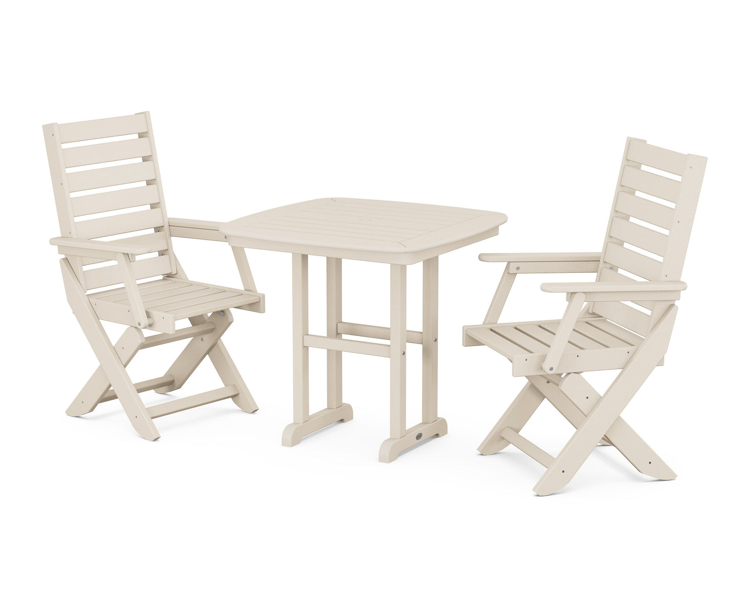 POLYWOOD Captain Folding Chair 3-Piece Dining Set — Sand