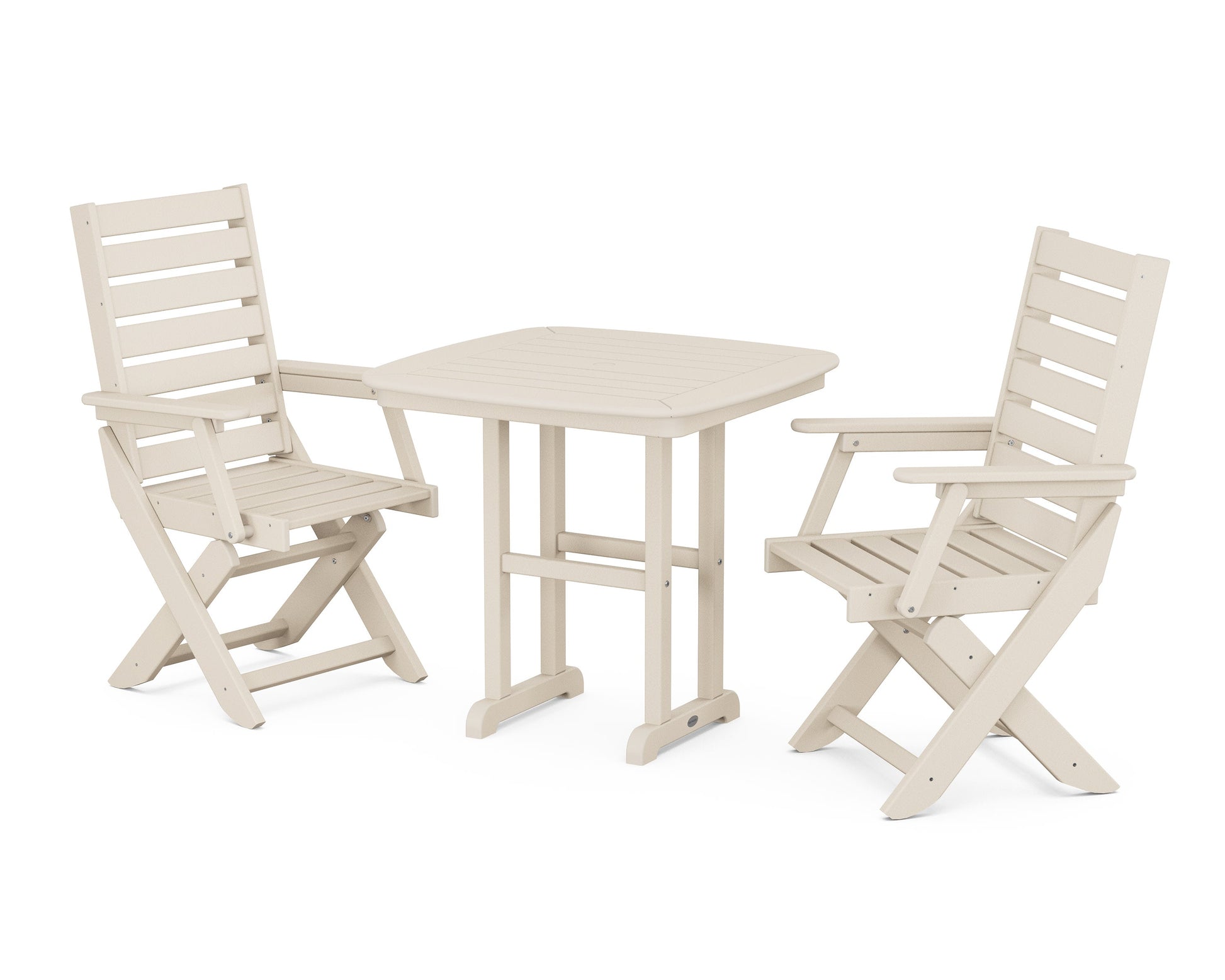 POLYWOOD Captain Folding Chair 3-Piece Dining Set — Sand