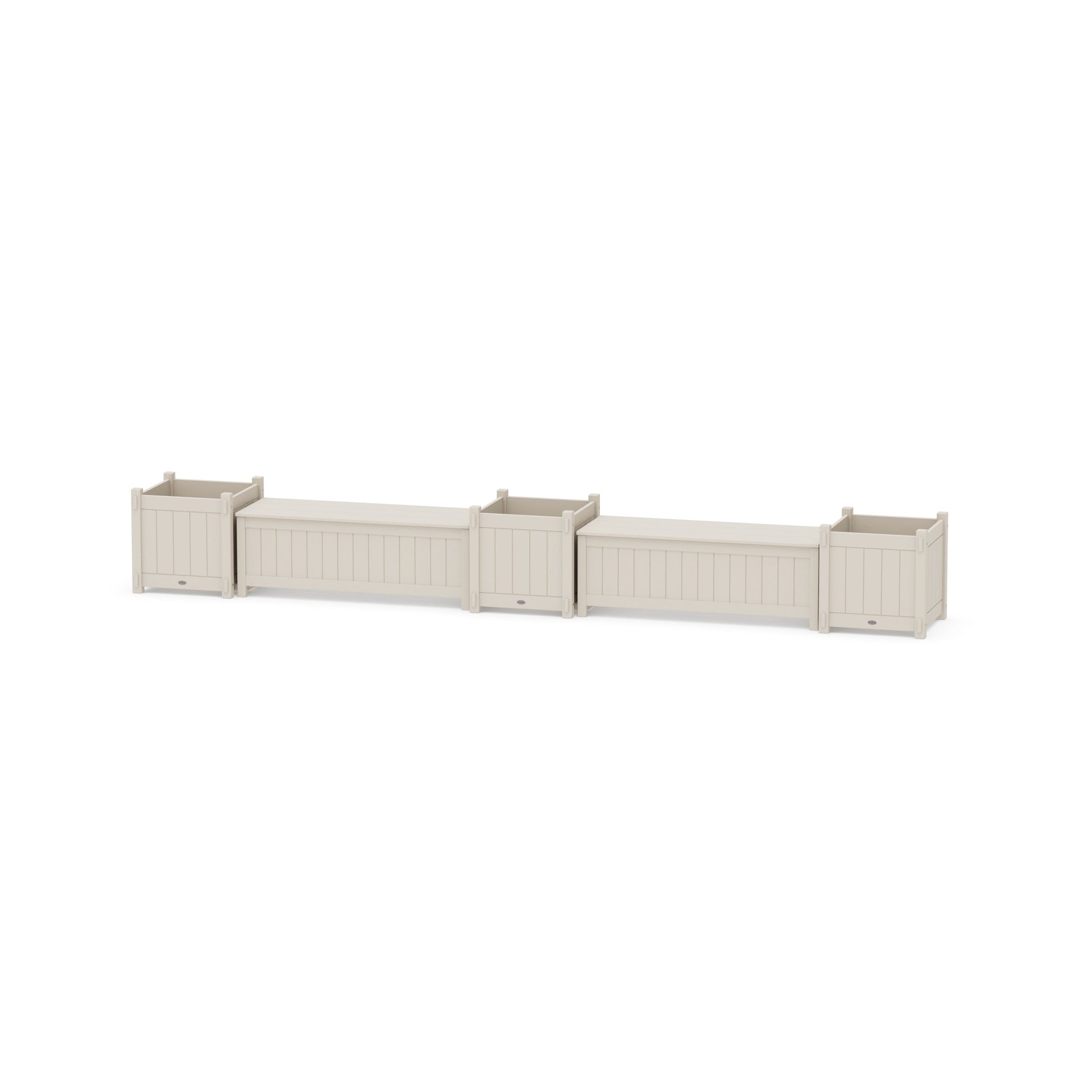 POLYWOOD 48" Vineyard Straight Double Planter Storage Bench Set- Large — Sand