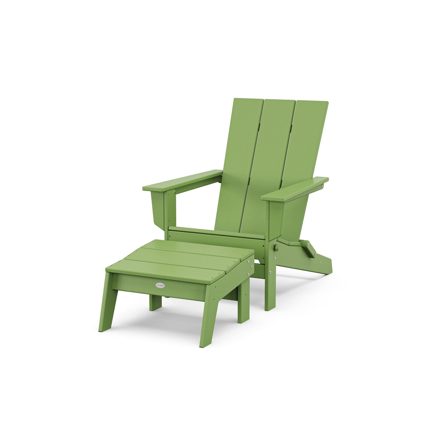 POLYWOOD Modern Studio Folding Adirondack Chair with Ottoman — Lime