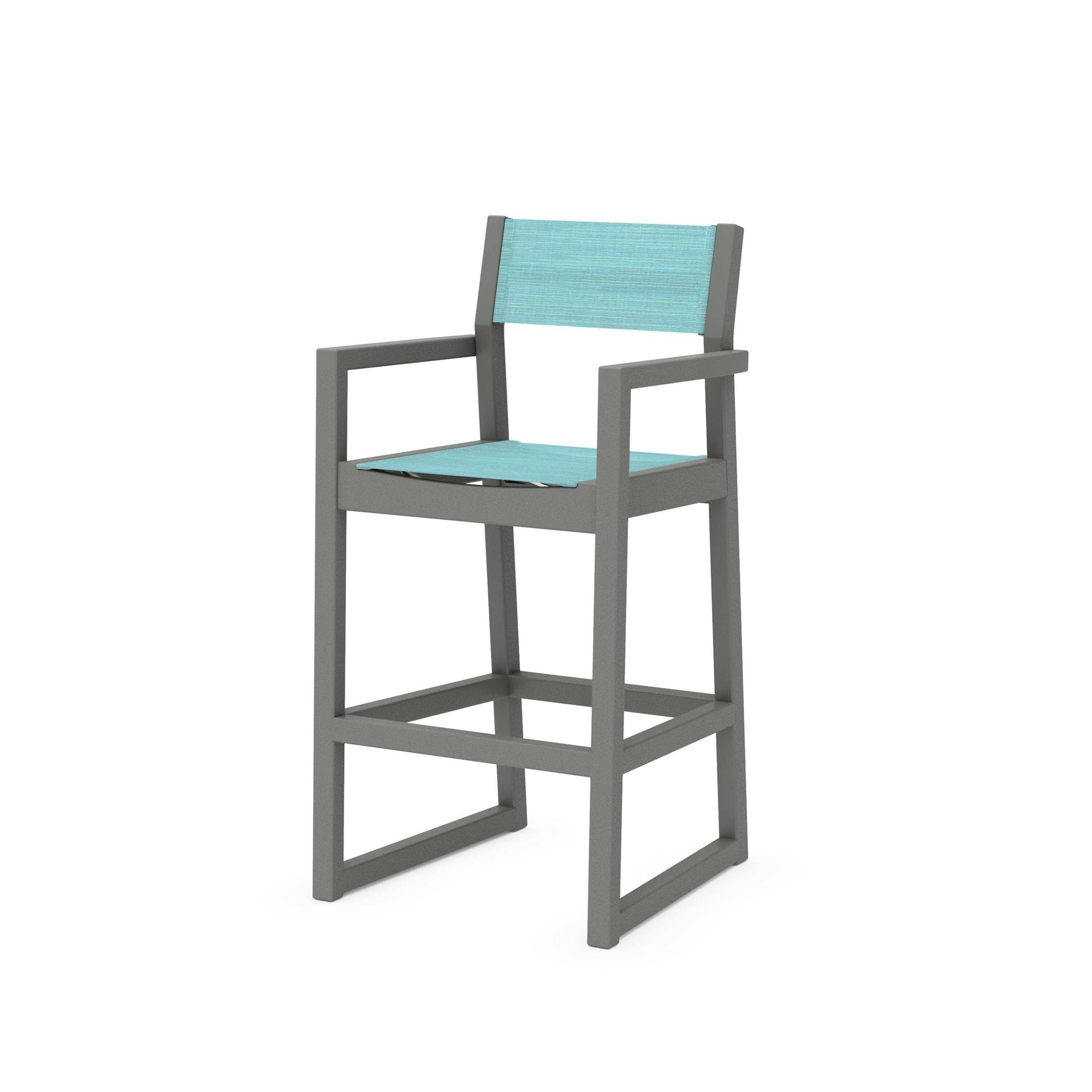 POLYWOOD EDGE Sling Bar Arm Chair — Slate Grey / Dupioni Aquamarine Sling