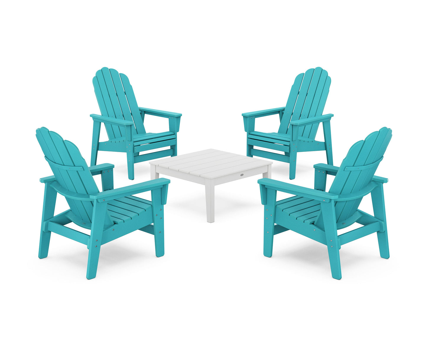 POLYWOOD 5-Piece Vineyard Grand Upright Adirondack Chair Conversation Group — Aruba / White