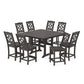 POLYWOOD Chinoiserie 9-Piece Square Side Chair Counter Set with Trestle Legs — Vintage Coffee