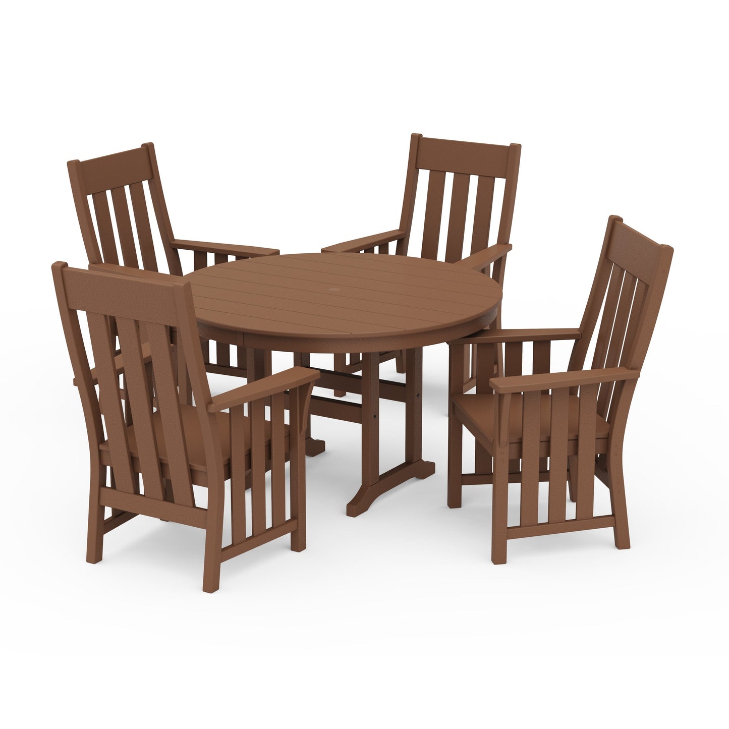 POLYWOOD Acadia 5-Piece Round Farmhouse Dining Set — Teak
