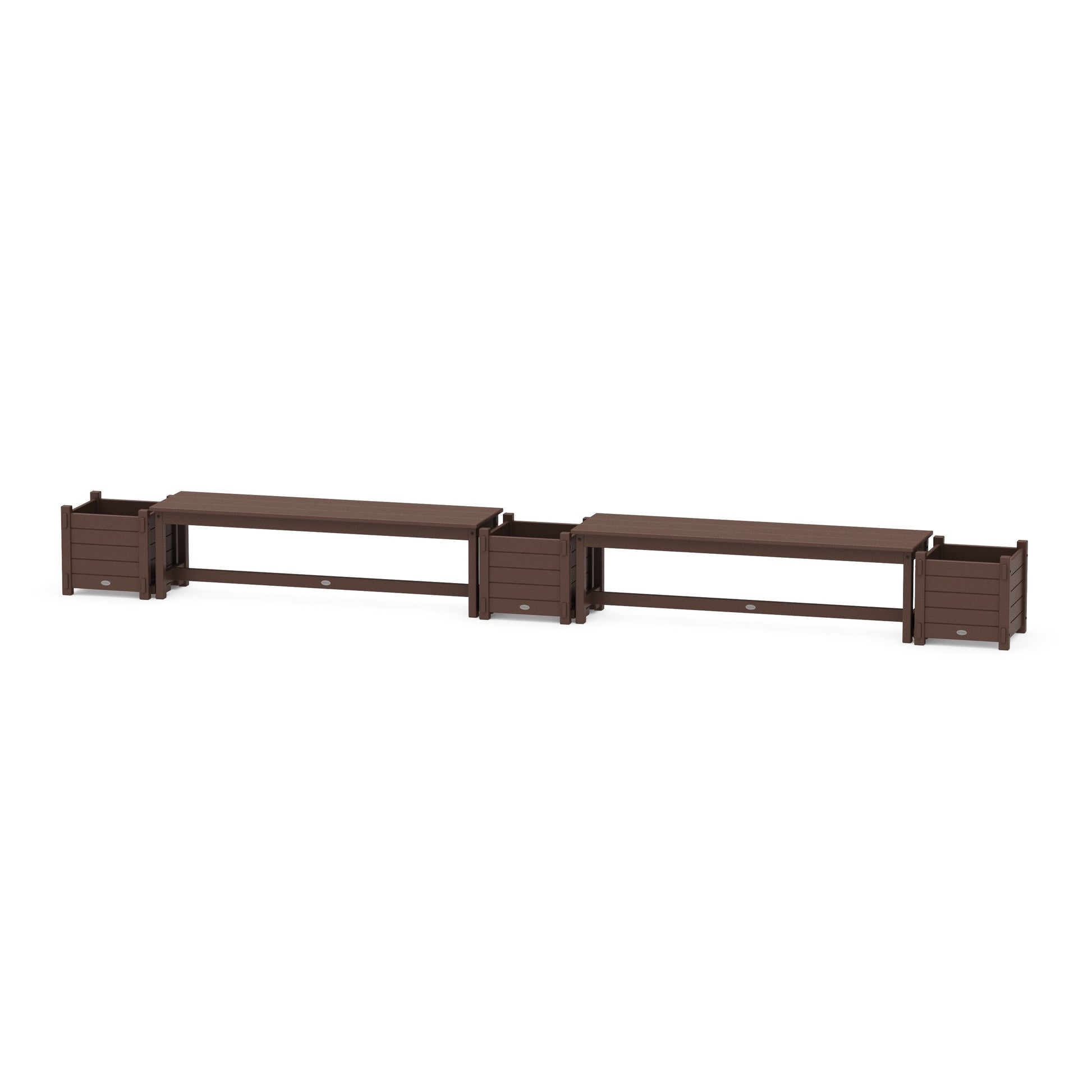 POLYWOOD 60" Nautical Straight Double Planter Bench Set — Mahogany