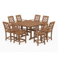 POLYWOOD Chinoiserie 9-Piece Square Farmhouse Counter Set with Trestle Legs — Teak
