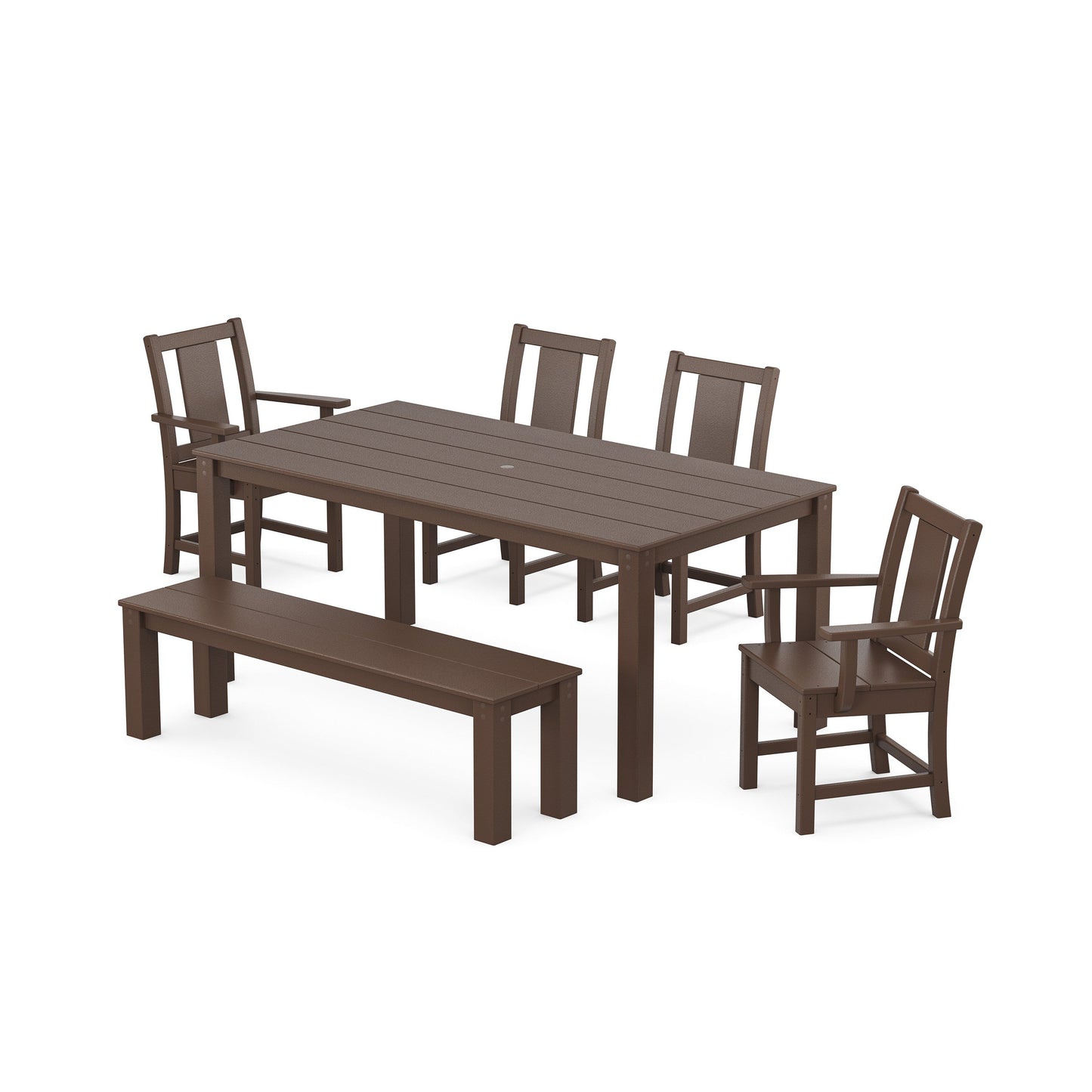 POLYWOOD Prairie 6-Piece Parsons Dining Set with Bench — Mahogany