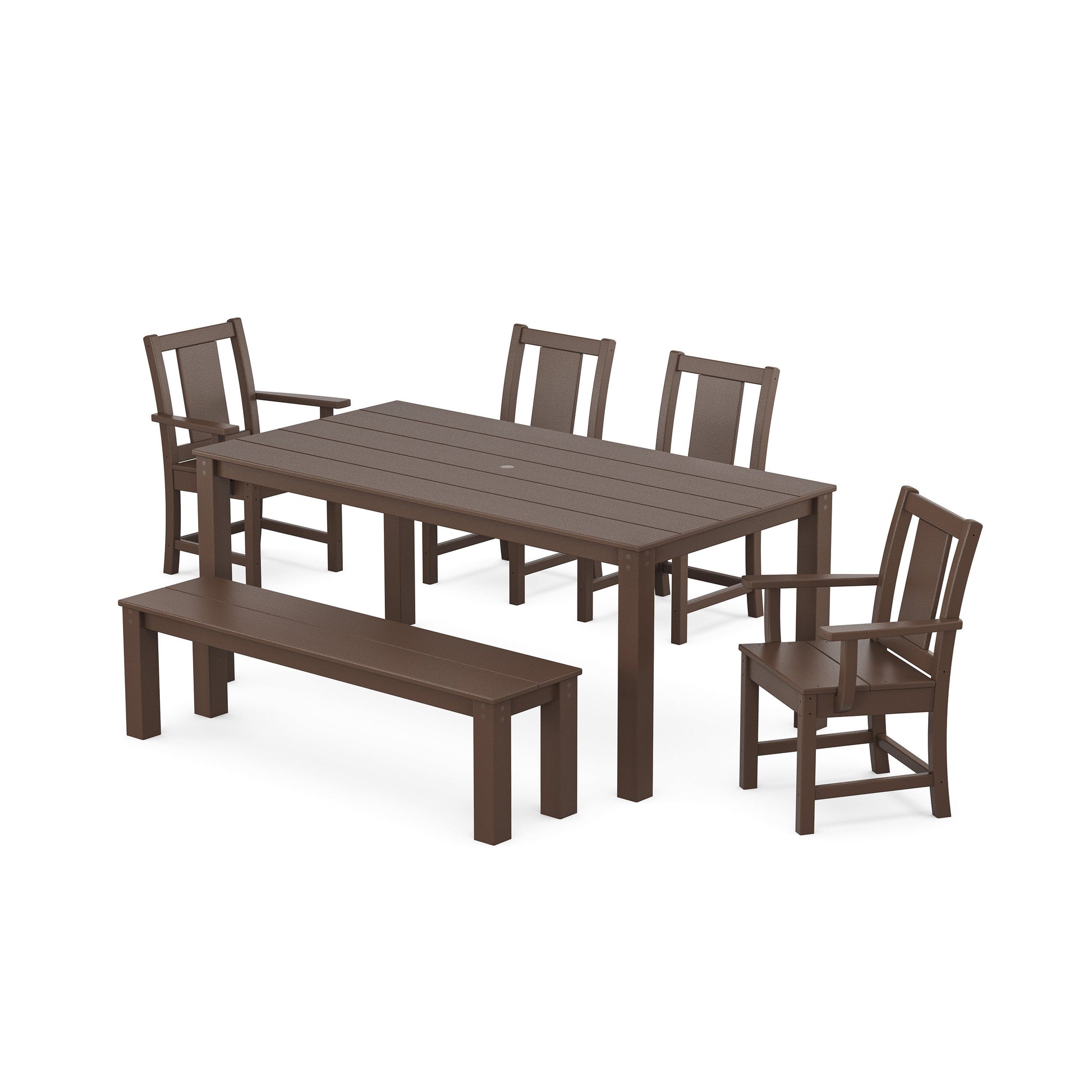 POLYWOOD Prairie 6-Piece Parsons Dining Set with Bench — Mahogany