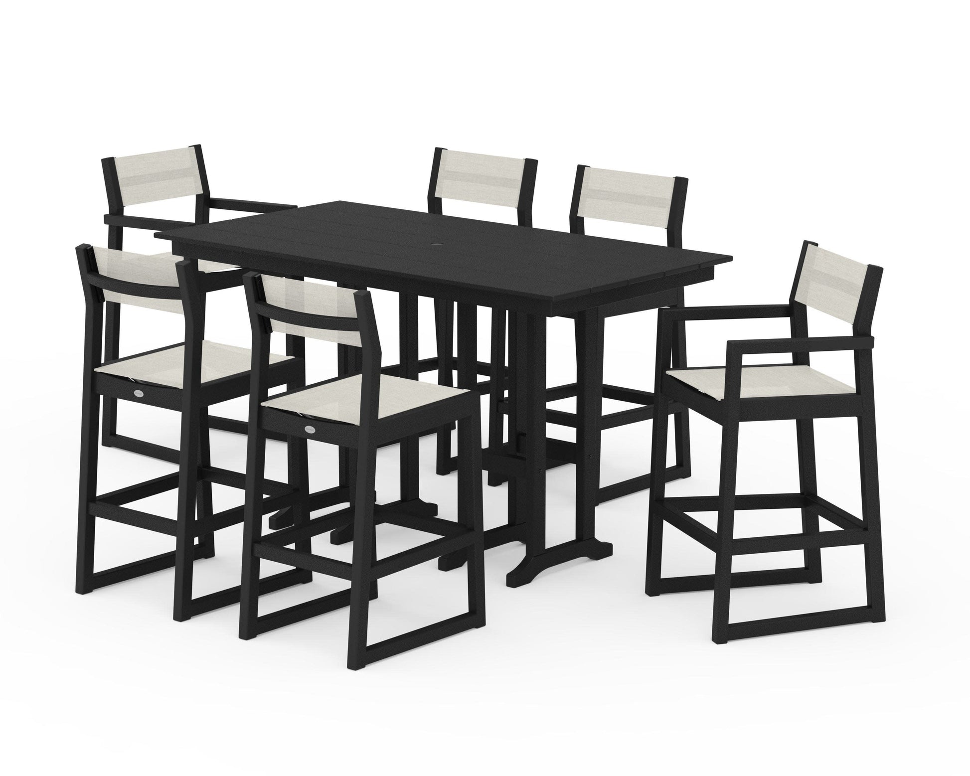 POLYWOOD EDGE Sling 7-Piece Farmhouse Bar Set — Black / Parchment Sling