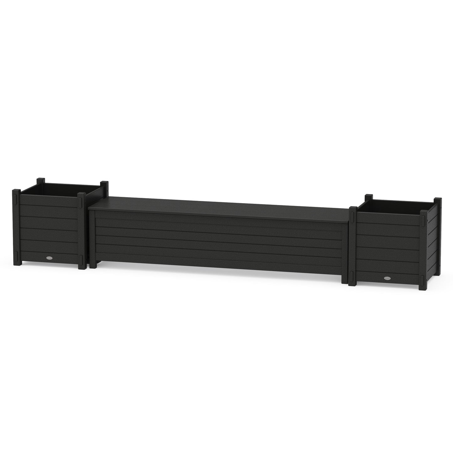 POLYWOOD 72" Nautical Straight Planter Storage Bench Set- Large — Black