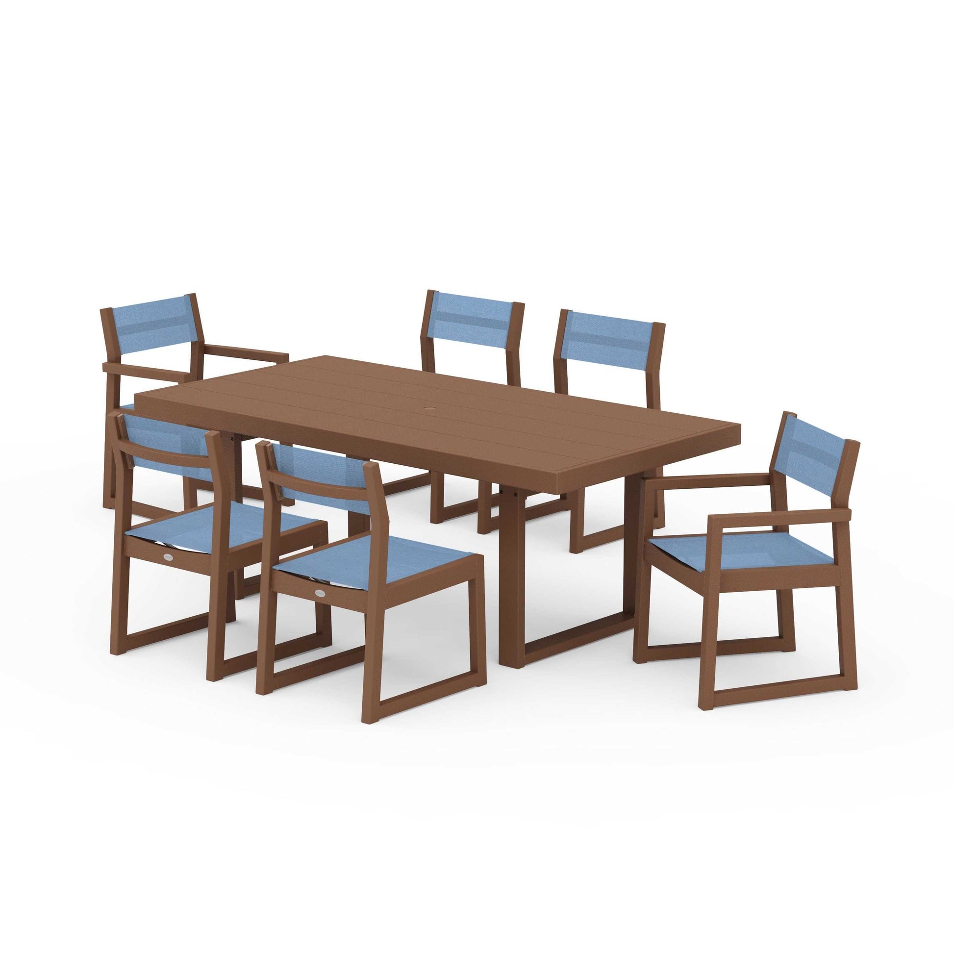 POLYWOOD EDGE Sling 7-Piece Dining Set — Teak / Poolside Sling
