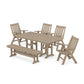 POLYWOOD Vineyard Folding Chair 6-Piece Farmhouse Dining Set with Bench — Vintage Sahara