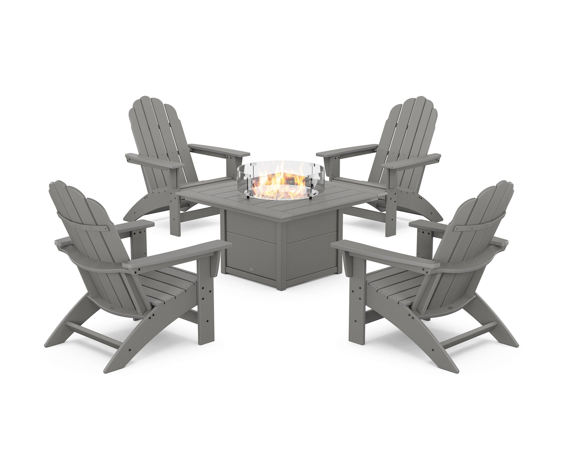 POLYWOOD 5-Piece Vineyard Grand Adirondack Conversation Set with Fire Pit Table — Slate Grey