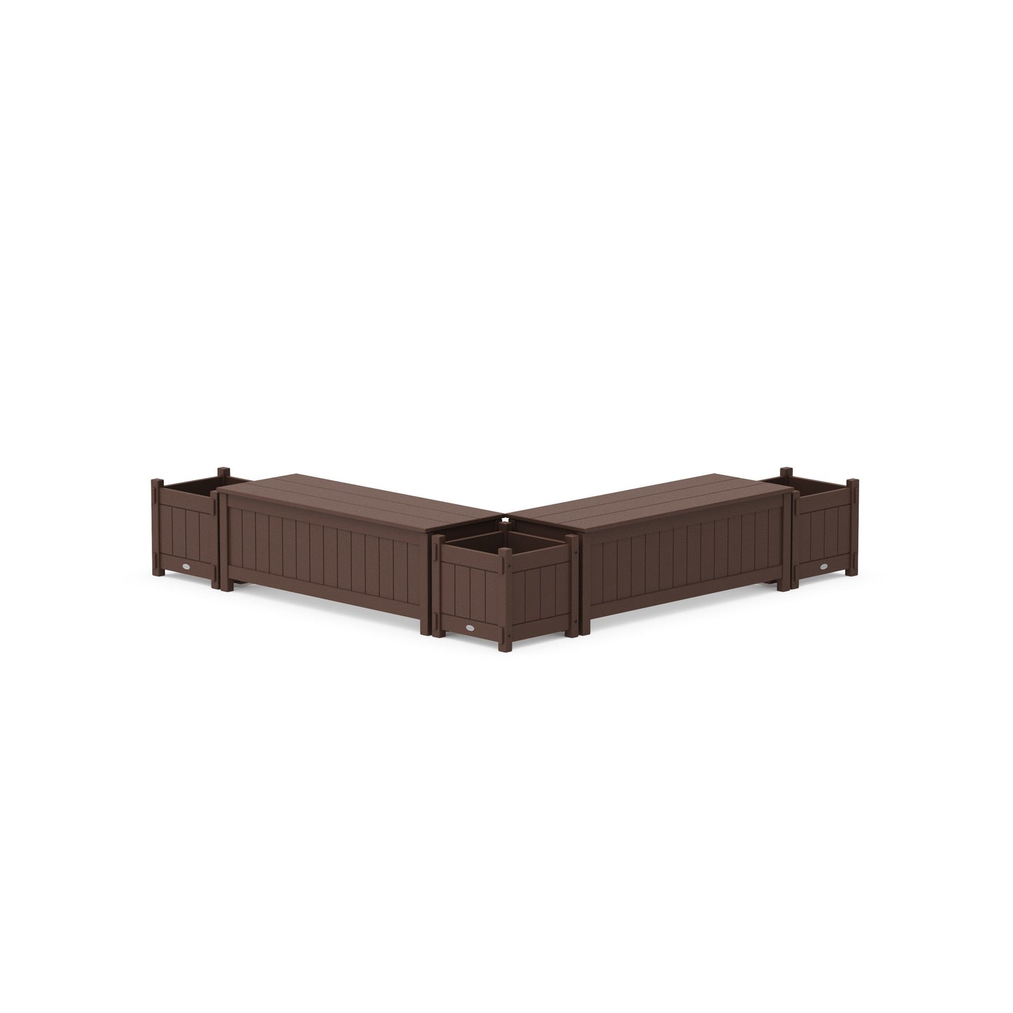 POLYWOOD 48" Vineyard L- Shaped Planter Storage Bench Corner Set — Mahogany