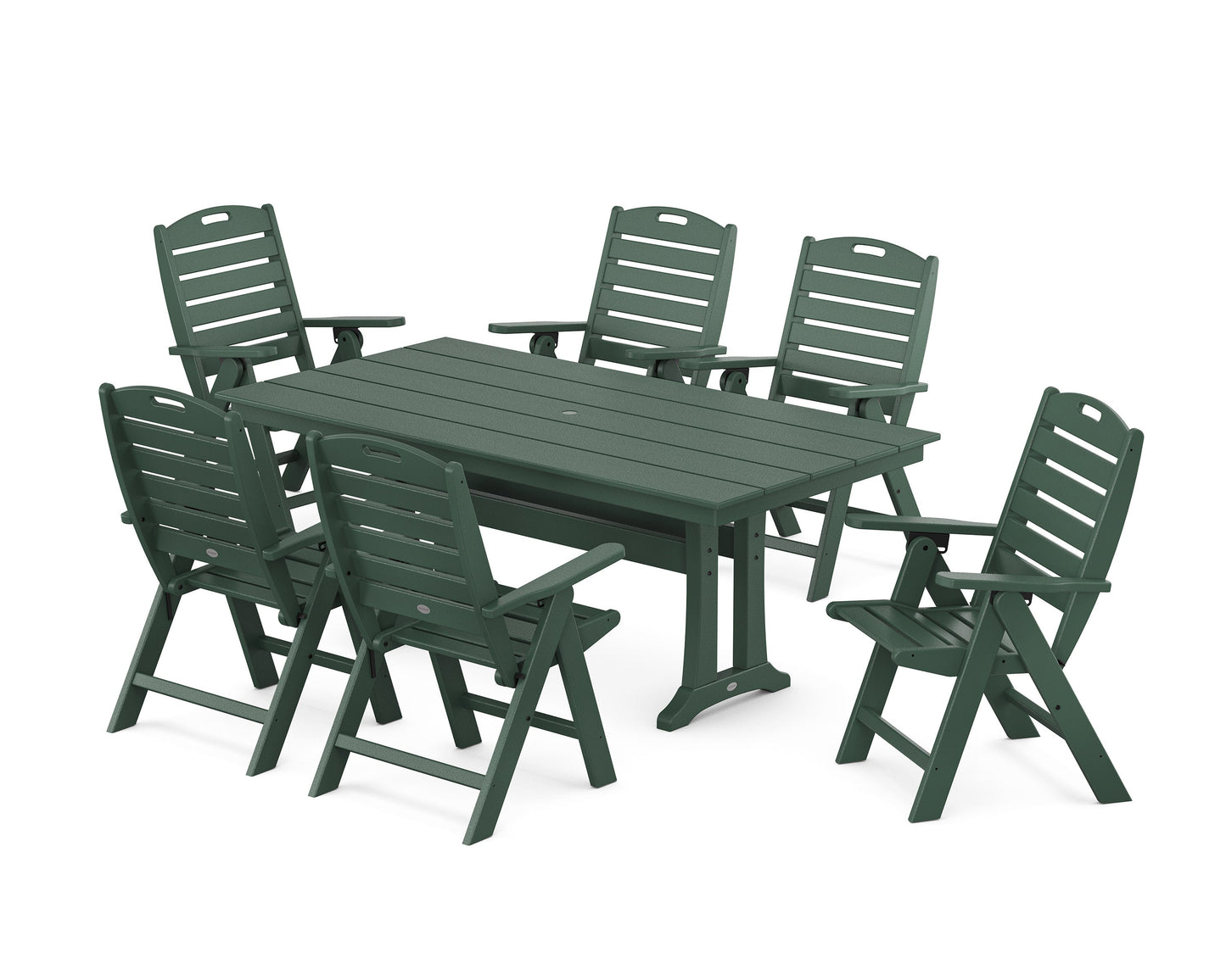 POLYWOOD Nautical Highback 7-Piece Farmhouse Dining Set with Trestle Legs — Green