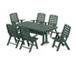 POLYWOOD Nautical Highback 7-Piece Farmhouse Dining Set with Trestle Legs — Green