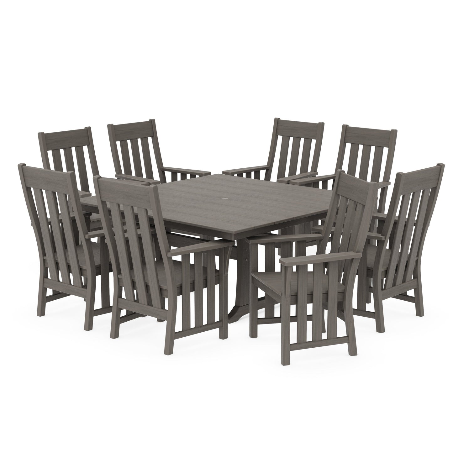 POLYWOOD Acadia 9-Piece Square Farmhouse Dining Set with Trestle Legs — Driftwood