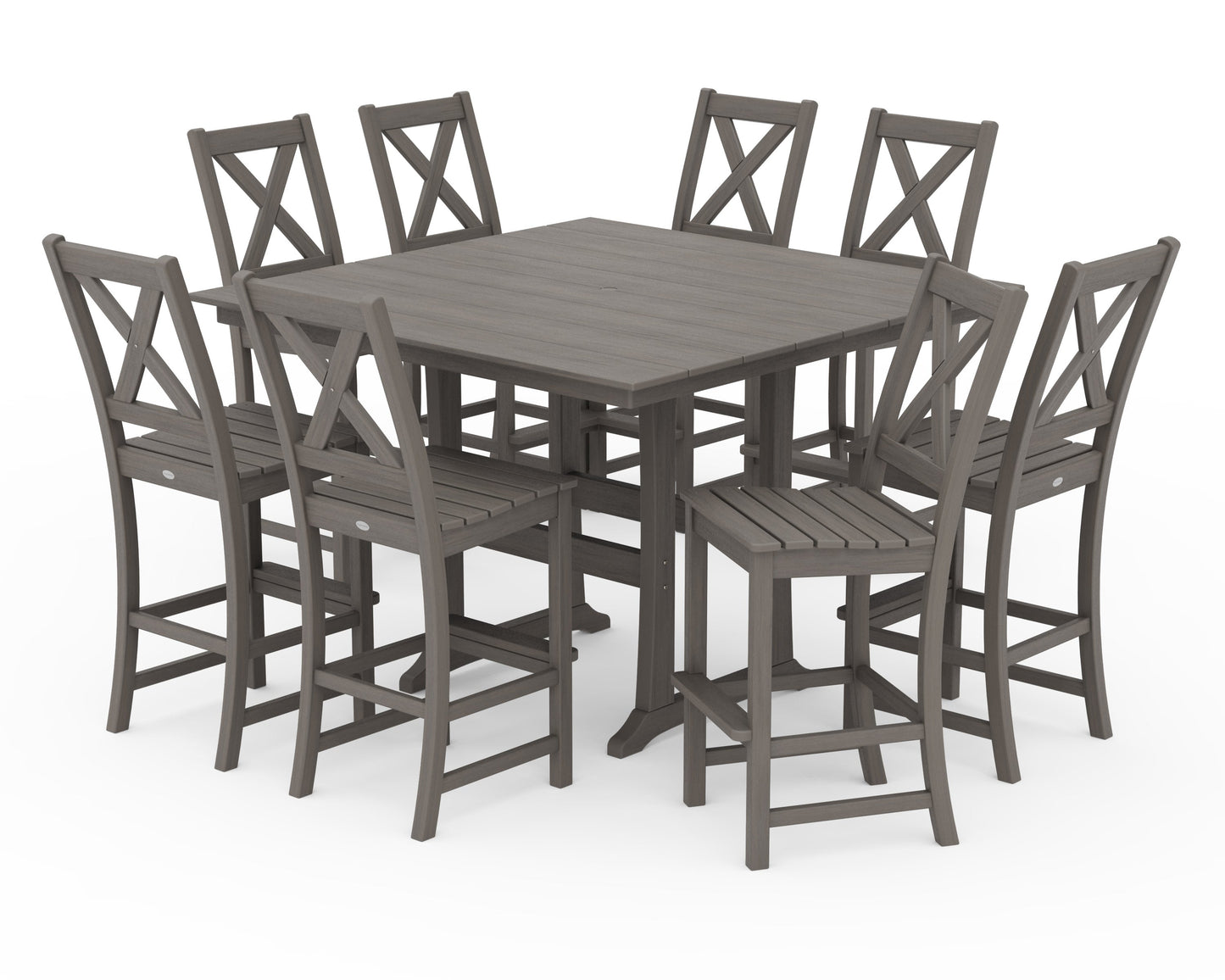 POLYWOOD Braxton 9-Piece Farmhouse Trestle Bar Set — Driftwood
