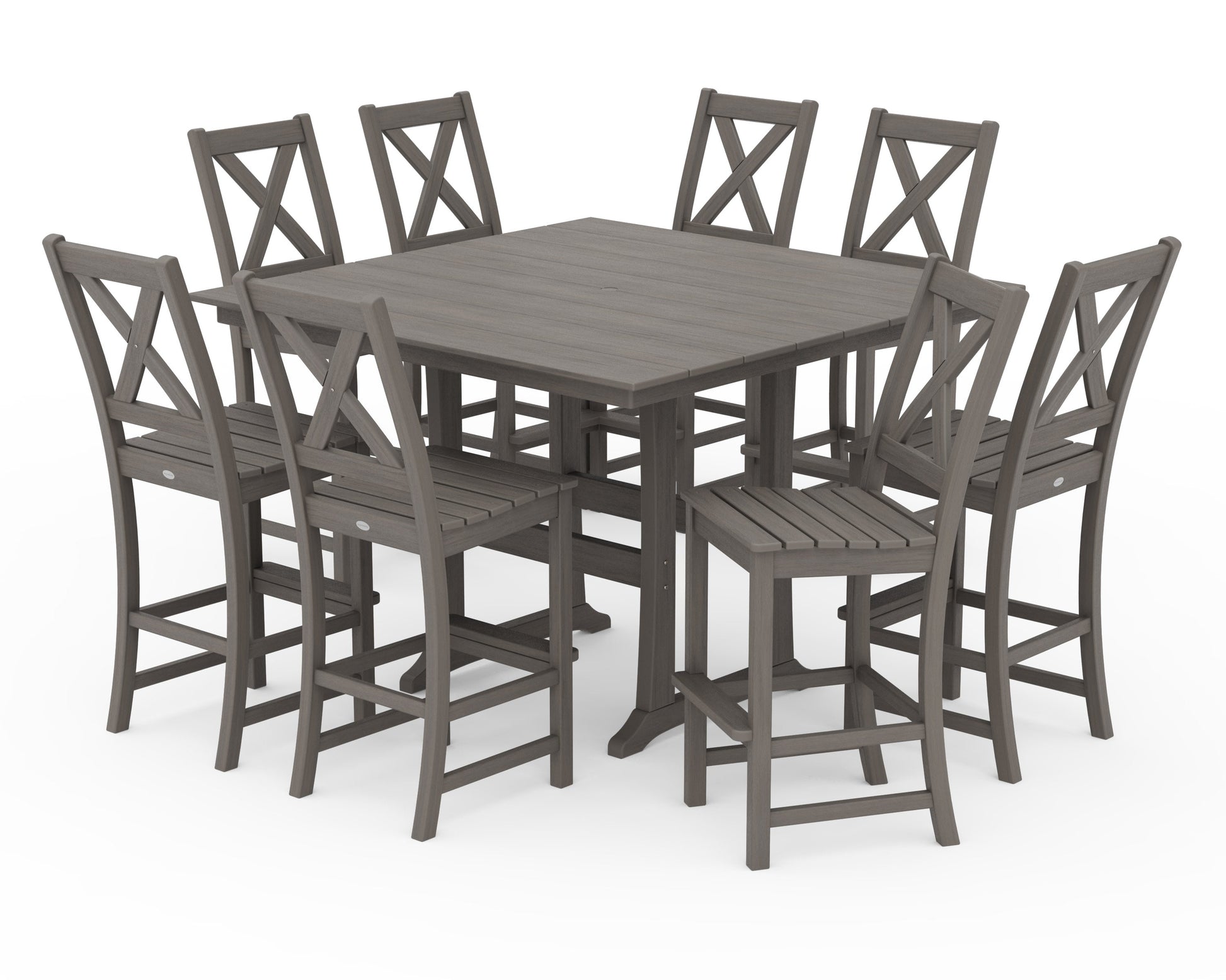 POLYWOOD Braxton 9-Piece Farmhouse Trestle Bar Set — Driftwood