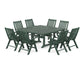 POLYWOOD Vineyard Folding Chair 9-Piece Square Farmhouse Dining Set with Trestle Legs — Green