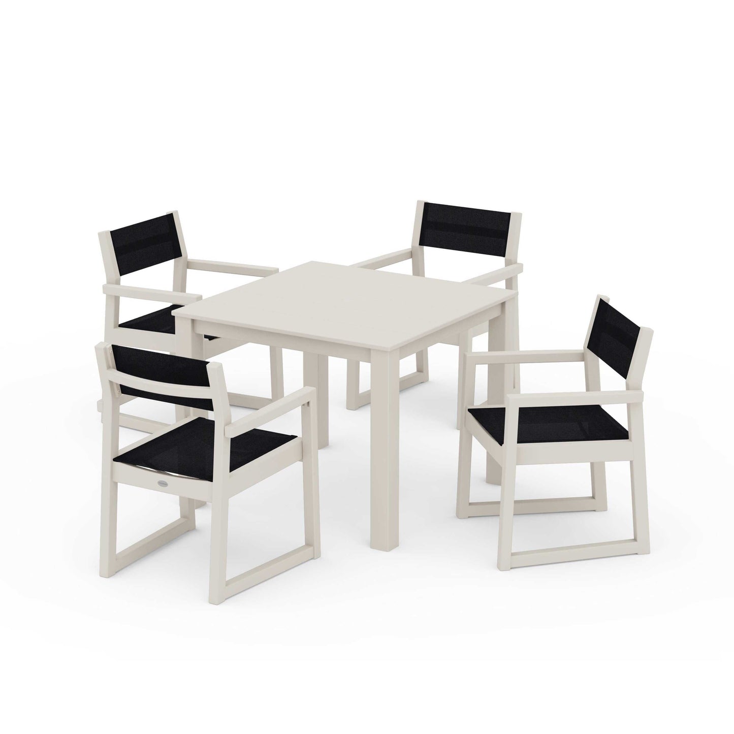 POLYWOOD EDGE Sling Arm Chair 5-Piece Parsons Dining Set — Sand / Black Sling