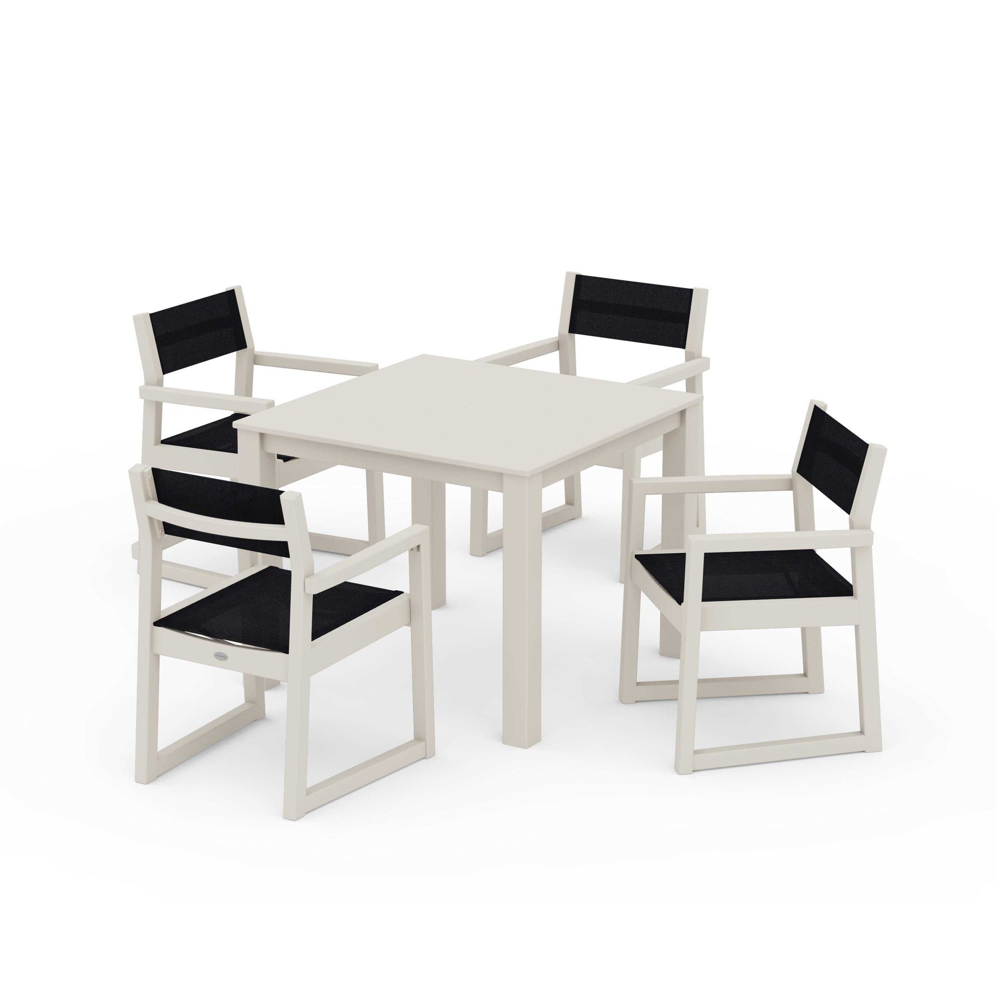 POLYWOOD EDGE Sling Arm Chair 5-Piece Parsons Dining Set — Sand / Black Sling