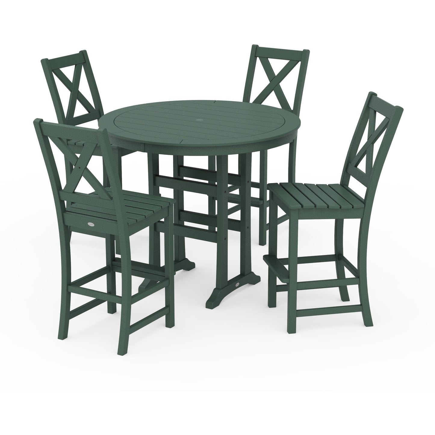 POLYWOOD Braxton 5-Piece Nautical Trestle Arm Chair Bar Set — Green