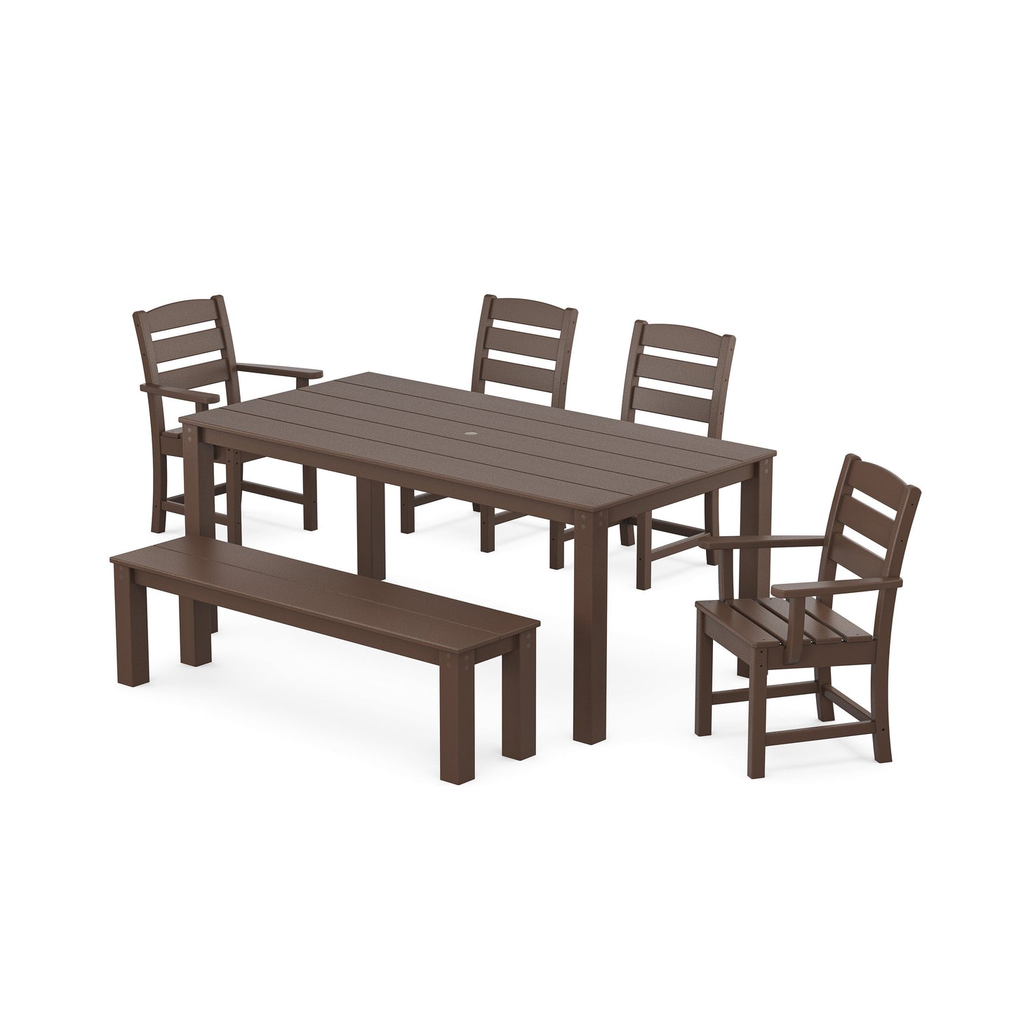 POLYWOOD Lakeside 6-Piece Parsons Dining Set with Bench — Mahogany