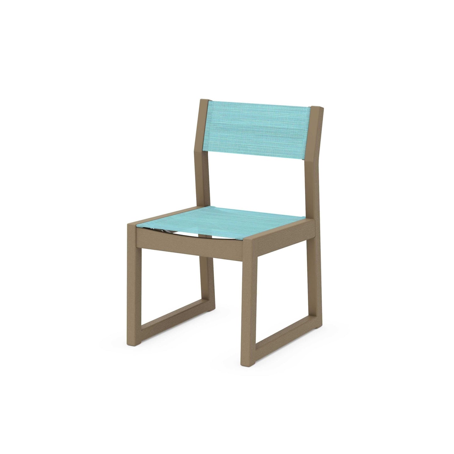 POLYWOOD EDGE Sling Dining Side Chair — Vintage Sahara / Dupioni Aquamarine Sling
