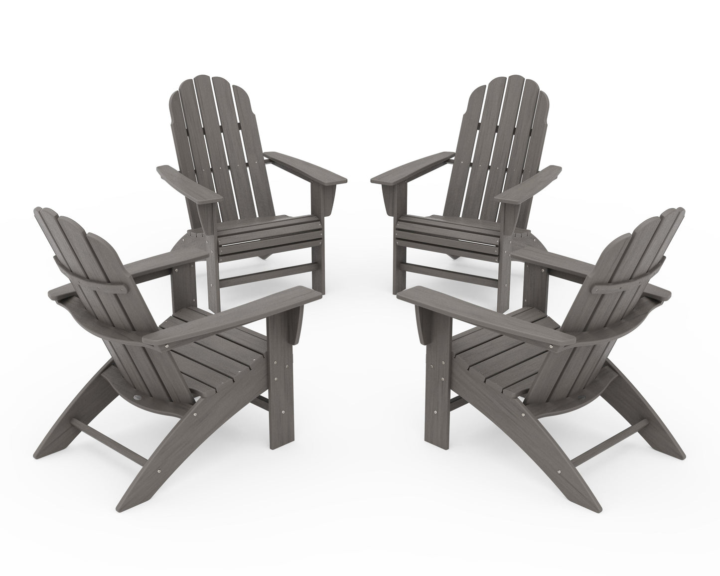 POLYWOOD 4-Piece Vineyard Curveback Adirondack Chair Conversation Set — Driftwood