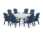 POLYWOOD Nautical Curveback Adirondack 9-Piece Square Dining Set with Trestle Legs — Navy / White