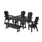POLYWOOD Nautical Curveback Adirondack 6-Piece Dining Set with Bench — Black