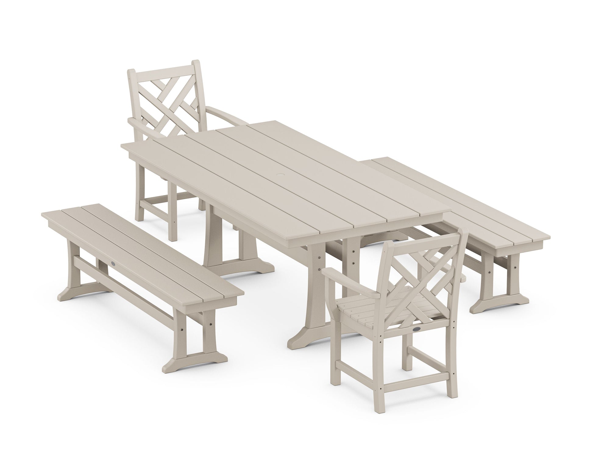 POLYWOOD Chippendale 5-Piece Farmhouse Dining Set With Trestle Legs — Sand